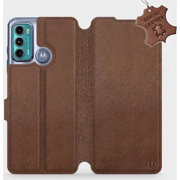 Pouzdro na mobilní telefon Kožené flip pouzdro Mobiwear - Motorola Moto G60 - Hnědé (Kožené knížkové pouzdro, obal, kryt na mobil Motorola Moto G60, Hnědé, materiál Genuine Leather, ochrana 360°, stojánek, silikonová vanička, magnetické zavírání)