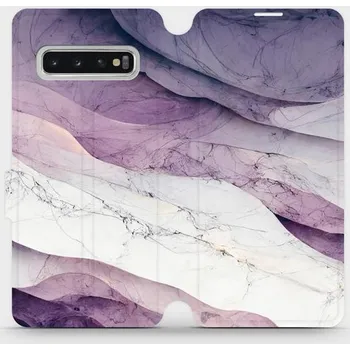 Pouzdro na mobilní telefon Flipové pouzdro Mobiwear - Samsung Galaxy S10 - VP31S Bílý a fialový mramor (Knížkové flip pouzdro, obal, kryt na mobil Samsung Galaxy S10 - VP31S Bílý a fialový mramor, materiál Umělá kůže + TPU - ochrana 360°, stojánek, silikonová vanička, magnetické)