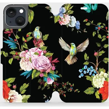 Pouzdro na mobilní telefon Flipové pouzdro Mobiwear - Apple iPhone 13 - VD09S Ptáčci a květy (Knížkové flip pouzdro, obal, kryt na mobil Apple iPhone 13 - VD09S Ptáčci a květy, materiál Umělá kůže + TPU - ochrana 360°, stojánek, silikonová vanička, magnetické zavírání)