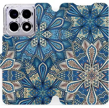 Flipové pouzdro Mobiwear - Xiaomi 14T Pro - V108P Modré mandala květy (Knížkové flip pouzdro, obal, kryt na mobil Xiaomi 14T Pro - V108P Modré mandala květy, materiál Umělá kůže + TPU - ochrana 360°, stojánek, silikonová vanička, magnetické zavírání)