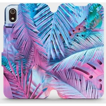 Pouzdro na mobilní telefon Flipové pouzdro Mobiwear - Xiaomi Redmi 7A - MG10S Fialové a modré listy (Knížkové flip pouzdro, obal, kryt na mobil Xiaomi Redmi 7A - MG10S Fialové a modré listy, materiál Umělá kůže + TPU - ochrana 360°, stojánek, silikonová vanička, magnetické zavírání