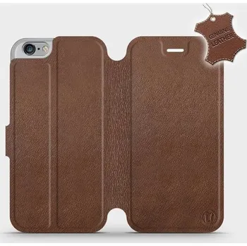 Pouzdro na mobilní telefon Kožené flip pouzdro Mobiwear - Apple iPhone 6 / iPhone 6s - Hnědé (Kožené knížkové pouzdro, obal, kryt na mobil Apple iPhone 6 / iPhone 6s, Hnědé, materiál Genuine Leather, ochrana 360°, stojánek, silikonová vanička, magnetické zavírání)