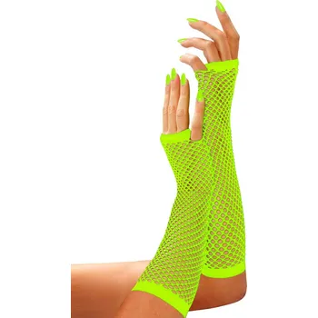 Karnevalový doplněk Dámské zelené neónové fishnet rukavice, delší