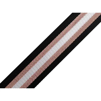 Hladký oboustranný popruh s lurexem šíře 38 mm, barva 5 černá měděná