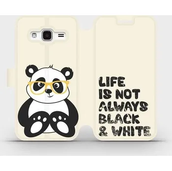 Pouzdro na mobilní telefon Flipové pouzdro Mobiwear - Samsung Galaxy J3 2016 - M041S Panda - life is not always black and white (Knížkové flip pouzdro, obal, kryt na mobil Samsung Galaxy J3 2016 - M041S Panda - life is not always black and white, materiál Umělá kůže + TPU - ochrana