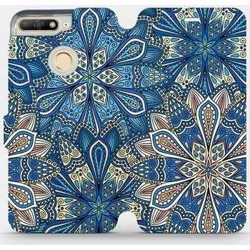 Pouzdro na mobilní telefon Flipové pouzdro Mobiwear - Honor 7A - V108P Modré mandala květy (Knížkové flip pouzdro, obal, kryt na mobil Honor 7A - V108P Modré mandala květy, materiál Umělá kůže + TPU - ochrana 360°, stojánek, silikonová vanička, magnetické zavírání)