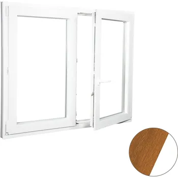 Okno ALUPLAST Plastové okno dvoukřídlé zlatý dub/bílé 160x110 Otvírání: Pravé, Zasklení: Dvojsklo Ug= 1,1