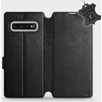 Pouzdro na mobilní telefon Kožené flip pouzdro Mobiwear - Samsung Galaxy S10 Plus - Černé (Kožené knížkové pouzdro, obal, kryt na mobil Samsung Galaxy S10 Plus, Černé, materiál Genuine Leather, ochrana 360°, stojánek, silikonová vanička, magnetické zavírání)