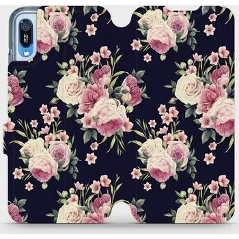 Pouzdro na mobilní telefon Flipové pouzdro Mobiwear - Huawei Y6 2019 - V068P Růžičky (Knížkové flip pouzdro, obal, kryt na mobil Huawei Y6 2019 - V068P Růžičky, materiál Umělá kůže + TPU - ochrana 360°, stojánek, silikonová vanička, magnetické zavírání)