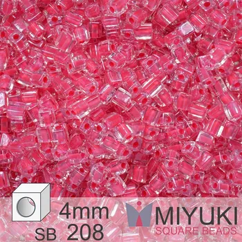 Dětské navlékací korálky Korálky Miyuki SQUARE Beads 4mm. Barva Carnation Pink Lined Crystal SB208. Balení 5g.