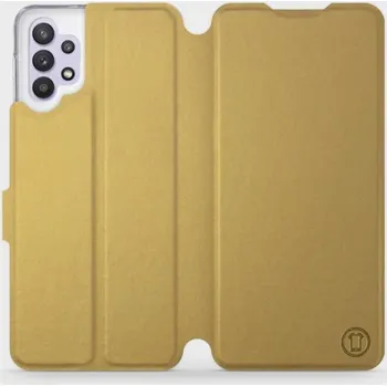 Pouzdro na mobilní telefon Flipové pouzdro Mobiwear - Samsung Galaxy A32 5G - Zlatavé a šedé (Knížkové flip pouzdro, obal, kryt na mobil Samsung Galaxy A32 5G - Zlatavé a šedé, materiál Umělá kůže + TPU - ochrana 360°, stojánek, silikonová vanička, magnetické zavírání)