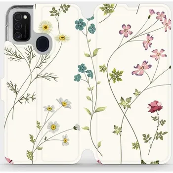 Pouzdro na mobilní telefon Flipové pouzdro Mobiwear - Samsung Galaxy M21 - MD03S Tenké rostlinky s květy (Knížkové flip pouzdro, obal, kryt na mobil Samsung Galaxy M21 - MD03S Tenké rostlinky s květy, materiál Umělá kůže + TPU - ochrana 360°, stojánek, silikonová vanička, magnetick