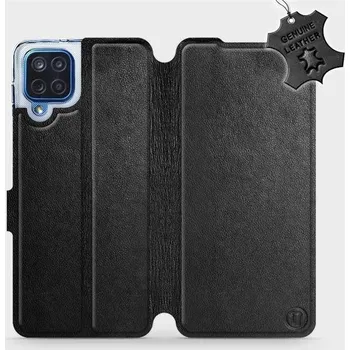 Pouzdro na mobilní telefon Kožené flip pouzdro Mobiwear - Samsung Galaxy M12 - Černé (Kožené knížkové pouzdro, obal, kryt na mobil Samsung Galaxy M12, Černé, materiál Genuine Leather, ochrana 360°, stojánek, silikonová vanička, magnetické zavírání)