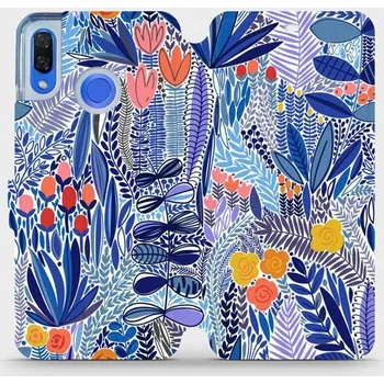 Pouzdro na mobilní telefon Flipové pouzdro Mobiwear - Huawei Nova 3 - MP03P Modrá květena (Knížkové flip pouzdro, obal, kryt na mobil Huawei Nova 3 - MP03P Modrá květena, materiál Umělá kůže + TPU - ochrana 360°, stojánek, silikonová vanička, magnetické zavírání)