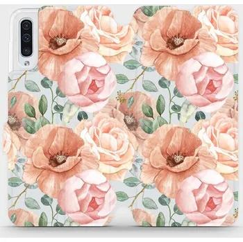 Pouzdro na mobilní telefon Flipové pouzdro Mobiwear - Samsung Galaxy A50 - MP02S Pastelové květy (Knížkové flip pouzdro, obal, kryt na mobil Samsung Galaxy A50 - MP02S Pastelové květy, materiál Umělá kůže + TPU - ochrana 360°, stojánek, silikonová vanička, magnetické zavírání)