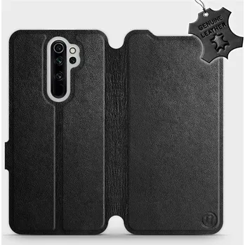 Pouzdro na mobilní telefon Kožené flip pouzdro Mobiwear - Xiaomi Redmi Note 8 Pro - Černé (Kožené knížkové pouzdro, obal, kryt na mobil Xiaomi Redmi Note 8 Pro, Černé, materiál Genuine Leather, ochrana 360°, stojánek, silikonová vanička, magnetické zavírání)