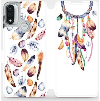 Pouzdro na mobilní telefon Flipové pouzdro Mobiwear - Motorola Moto E20 - M003S Lapač a barevná pírka (Knížkové flip pouzdro, obal, kryt na mobil Motorola Moto E20 - M003S Lapač a barevná pírka, materiál Umělá kůže + TPU - ochrana 360°, stojánek, silikonová vanička, magnetické)