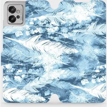 Pouzdro na mobilní telefon Flipové pouzdro Mobiwear - Motorola Moto G32 - M058S Světle modrá horizontální pírka (Knížkové flip pouzdro, obal, kryt na mobil Motorola Moto G32 - M058S Světle modrá horizontální pírka, materiál Umělá kůže + TPU - ochrana 360°, stojánek, silikonová)