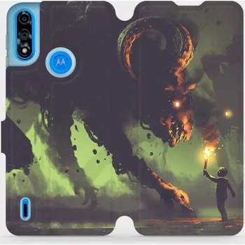 Pouzdro na mobilní telefon Flipové pouzdro Mobiwear - Motorola Moto E7 Power - VA08P Příšera a kluk s pochodní (Knížkové flip pouzdro, obal, kryt na mobil Motorola Moto E7 Power - VA08P Příšera a kluk s pochodní, materiál Umělá kůže + TPU - ochrana 360°, stojánek, silikonová vaničk