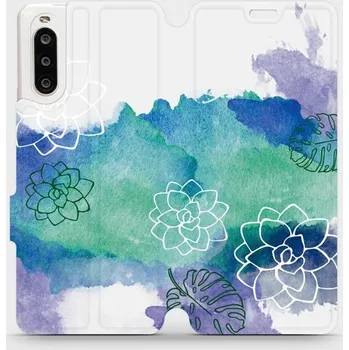 Pouzdro na mobilní telefon Flipové pouzdro Mobiwear - Sony Xperia 10 II - MG11S Vodovkové květy (Knížkové flip pouzdro, obal, kryt na mobil Sony Xperia 10 II - MG11S Vodovkové květy, materiál Umělá kůže + TPU - ochrana 360°, stojánek, silikonová vanička, magnetické zavírání)