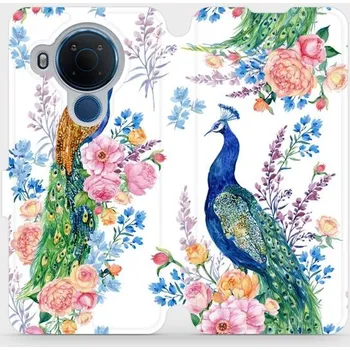 Pouzdro na mobilní telefon Flipové pouzdro Mobiwear - Nokia 5.4 - MX08S Pávi (Knížkové flip pouzdro, obal, kryt na mobil Nokia 5.4 - MX08S Pávi, materiál Umělá kůže + TPU - ochrana 360°, stojánek, silikonová vanička, magnetické zavírání)