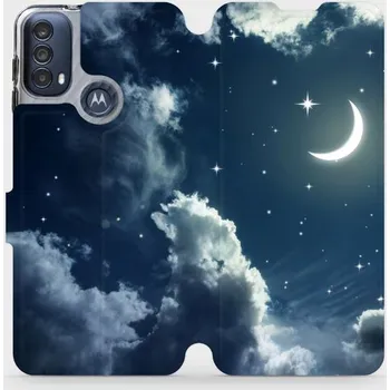 Pouzdro na mobilní telefon Flipové pouzdro Mobiwear - Motorola Moto E40 - V145P Noční obloha s měsícem (Knížkové flip pouzdro, obal, kryt na mobil Motorola Moto E40 - V145P Noční obloha s měsícem, materiál Umělá kůže + TPU - ochrana 360°, stojánek, silikonová vanička, magnetické)