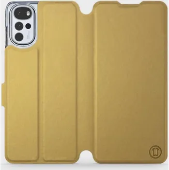 Pouzdro na mobilní telefon Flipové pouzdro Mobiwear - Motorola Moto G22 - Zlatavé a šedé (Knížkové flip pouzdro, obal, kryt na mobil Motorola Moto G22 - Zlatavé a šedé, materiál Umělá kůže + TPU - ochrana 360°, stojánek, silikonová vanička, magnetické zavírání)