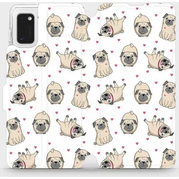 Pouzdro na mobilní telefon Flipové pouzdro Mobiwear - Samsung Galaxy A41 - M097P Mopsíci (Knížkové flip pouzdro, obal, kryt na mobil Samsung Galaxy A41 - M097P Mopsíci, materiál Umělá kůže + TPU - ochrana 360°, stojánek, silikonová vanička, magnetické zavírání)
