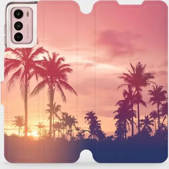 Pouzdro na mobilní telefon Flipové pouzdro Mobiwear - Motorola Moto G42 - M134P Palmy a růžová obloha (Knížkové flip pouzdro, obal, kryt na mobil Motorola Moto G42 - M134P Palmy a růžová obloha, materiál Umělá kůže + TPU - ochrana 360°, stojánek, silikonová vanička, magnetické)