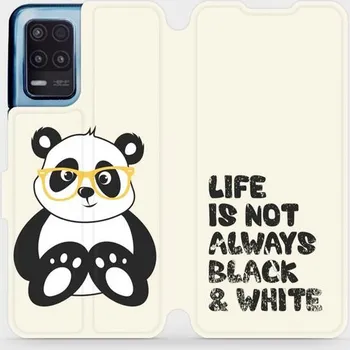 Pouzdro na mobilní telefon Flipové pouzdro Mobiwear - Realme 8 5G - M041S Panda - life is not always black and white (Knížkové flip pouzdro, obal, kryt na mobil Realme 8 5G - M041S Panda - life is not always black and white, materiál Umělá kůže + TPU - ochrana 360°, stojánek,)