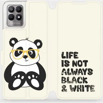 Pouzdro na mobilní telefon Flipové pouzdro Mobiwear - Realme 8i - M041S Panda - life is not always black and white (Knížkové flip pouzdro, obal, kryt na mobil Realme 8i - M041S Panda - life is not always black and white, materiál Umělá kůže + TPU - ochrana 360°, stojánek, silikonov