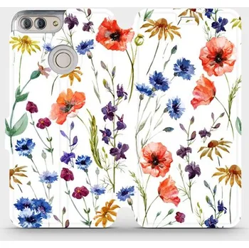 Pouzdro na mobilní telefon Flipové pouzdro Mobiwear - Huawei P Smart - MP04S Luční kvítí (Knížkové flip pouzdro, obal, kryt na mobil Huawei P Smart - MP04S Luční kvítí, materiál Umělá kůže + TPU - ochrana 360°, stojánek, silikonová vanička, magnetické zavírání)