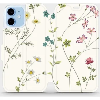 Pouzdro na mobilní telefon Flipové pouzdro Mobiwear - Apple iPhone 12 mini - MD03S Tenké rostlinky s květy (Knížkové flip pouzdro, obal, kryt na mobil Apple iPhone 12 mini - MD03S Tenké rostlinky s květy, materiál Umělá kůže + TPU - ochrana 360°, stojánek, silikonová vanička,)