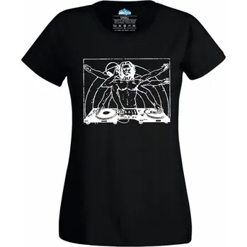 Dámské tričko Dámské tričko Vitruviánský DJ (Skladem XS-4XL) (Velikost: XL, Barva: Černá)