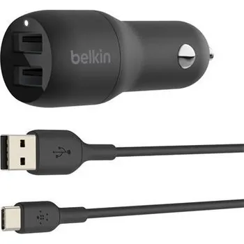 Autobaterie Belkin BOOST CHARGE™ 24W Duální USB-A nabíječka do auta + 1m USB-C kabel, černá