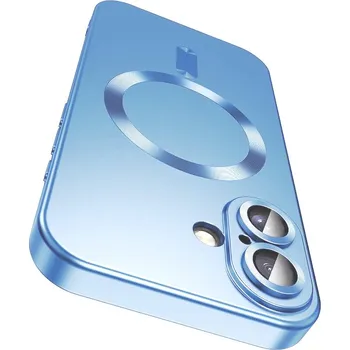 Pouzdro na mobilní telefon Metalický kryt Magsafe se sklem na fotoaparát pro iPhone 16 Plus Barva: Světle modrá