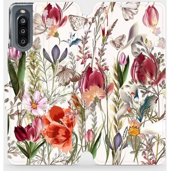 Pouzdro na mobilní telefon Flipové pouzdro Mobiwear - Sony Xperia 10 IV - MP01S Rozkvetlá louka (Knížkové flip pouzdro, obal, kryt na mobil Sony Xperia 10 IV - MP01S Rozkvetlá louka, materiál Umělá kůže + TPU - ochrana 360°, stojánek, silikonová vanička, magnetické zavírání)