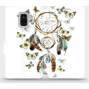 Pouzdro na mobilní telefon Flipové pouzdro Mobiwear - Samsung Galaxy A8 2018 - M001P Lapač a motýlci (Knížkové flip pouzdro, obal, kryt na mobil Samsung Galaxy A8 2018 - M001P Lapač a motýlci, materiál Umělá kůže + TPU - ochrana 360°, stojánek, silikonová vanička, magnetické zavírá