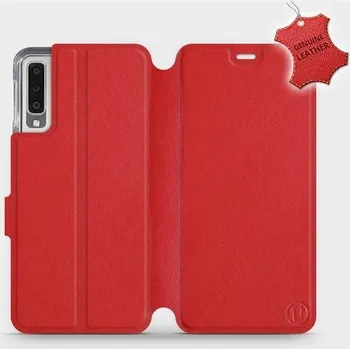 Telefonní příslušenství Kožené flip pouzdro Mobiwear - Samsung Galaxy A7 2018 - Červené (Kožené knížkové pouzdro, obal, kryt na mobil Samsung Galaxy A7 2018, Červené, materiál Genuine Leather, ochrana 360°, stojánek, silikonová vanička, magnetické zavírání)