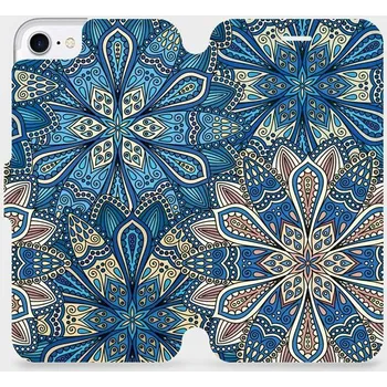 Pouzdro na mobilní telefon Flipové pouzdro Mobiwear - Apple iPhone SE 2020 / SE 2022 - V108P Modré mandala květy (Knížkové flip pouzdro, obal, kryt na mobil Apple iPhone SE 2020 / SE 2022 - V108P Modré mandala květy, materiál Umělá kůže + TPU - ochrana 360°, stojánek, silikonová)