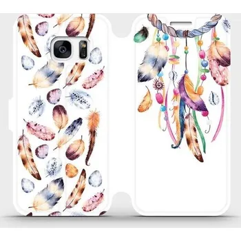 Pouzdro na mobilní telefon Flipové pouzdro Mobiwear - Samsung Galaxy S7 - M003S Lapač a barevná pírka (Knížkové flip pouzdro, obal, kryt na mobil Samsung Galaxy S7 - M003S Lapač a barevná pírka, materiál Umělá kůže + TPU - ochrana 360°, stojánek, silikonová vanička, magnetické)