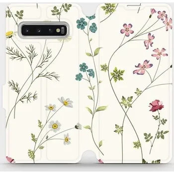 Pouzdro na mobilní telefon Flipové pouzdro Mobiwear - Samsung Galaxy S10 - MD03S Tenké rostlinky s květy (Knížkové flip pouzdro, obal, kryt na mobil Samsung Galaxy S10 - MD03S Tenké rostlinky s květy, materiál Umělá kůže + TPU - ochrana 360°, stojánek, silikonová vanička, magnetick