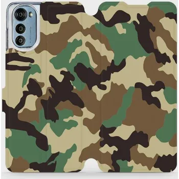 Pouzdro na mobilní telefon Flipové pouzdro Mobiwear - Motorola Moto E32 - V111P Maskáče (Knížkové flip pouzdro, obal, kryt na mobil Motorola Moto E32 - V111P Maskáče, materiál Umělá kůže + TPU - ochrana 360°, stojánek, silikonová vanička, magnetické zavírání)