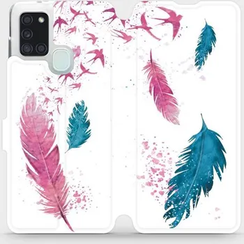 Pouzdro na mobilní telefon Flipové pouzdro Mobiwear - Samsung Galaxy A21S - MR08S Pírka (Knížkové flip pouzdro, obal, kryt na mobil Samsung Galaxy A21S - MR08S Pírka, materiál Umělá kůže + TPU - ochrana 360°, stojánek, silikonová vanička, magnetické zavírání)