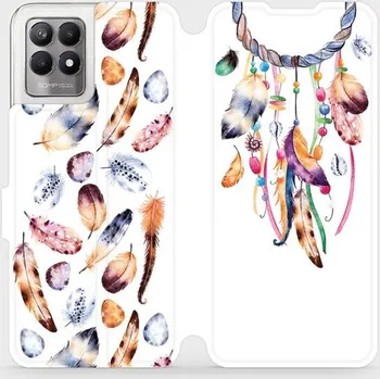 Pouzdro na mobilní telefon Flipové pouzdro Mobiwear - Realme 8i - M003S Lapač a barevná pírka (Knížkové flip pouzdro, obal, kryt na mobil Realme 8i - M003S Lapač a barevná pírka, materiál Umělá kůže + TPU - ochrana 360°, stojánek, silikonová vanička, magnetické zavírání)