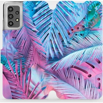 Pouzdro na mobilní telefon Flipové pouzdro Mobiwear - Samsung Galaxy A32 LTE - MG10S Fialové a modré listy (Knížkové flip pouzdro, obal, kryt na mobil Samsung Galaxy A32 LTE - MG10S Fialové a modré listy, materiál Umělá kůže + TPU - ochrana 360°, stojánek, silikonová vanička,)
