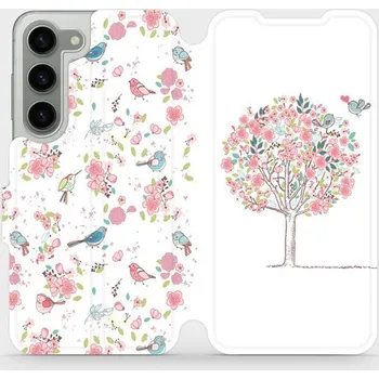 Flipové pouzdro Mobiwear - Samsung Galaxy S23 - M120S Strom a ptáčci (Knížkové flip pouzdro, obal, kryt na mobil Samsung Galaxy S23 - M120S Strom a ptáčci, materiál Umělá kůže + TPU - ochrana 360°, stojánek, silikonová vanička, magnetické zavírání)