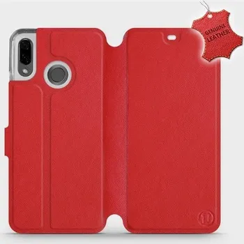 Pouzdro na mobilní telefon Kožené flip pouzdro Mobiwear - Huawei Nova 3 - Červené (Kožené knížkové pouzdro, obal, kryt na mobil Huawei Nova 3, Červené, materiál Genuine Leather, ochrana 360°, stojánek, silikonová vanička, magnetické zavírání)