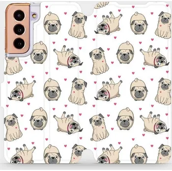 Pouzdro na mobilní telefon Flipové pouzdro Mobiwear - Samsung Galaxy S21 5G - M097P Mopsíci (Knížkové flip pouzdro, obal, kryt na mobil Samsung Galaxy S21 5G - M097P Mopsíci, materiál Umělá kůže + TPU - ochrana 360°, stojánek, silikonová vanička, magnetické zavírání)