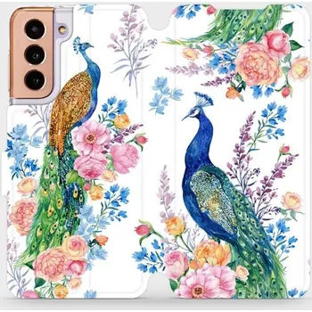 Pouzdro na mobilní telefon Flipové pouzdro Mobiwear - Samsung Galaxy S21 5G - MX08S Pávi (Knížkové flip pouzdro, obal, kryt na mobil Samsung Galaxy S21 5G - MX08S Pávi, materiál Umělá kůže + TPU - ochrana 360°, stojánek, silikonová vanička, magnetické zavírání)